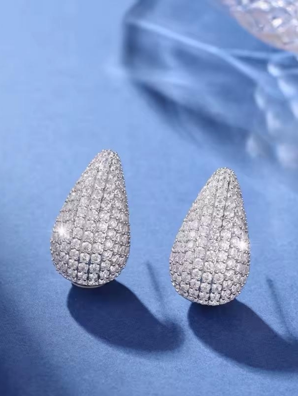 Silver Pave Teardrop Hoop Earrings
